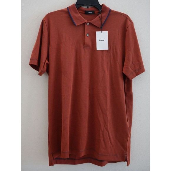 Theory L0194518 Men's Sz Medium Red/Indigo Current Stripe Standard Polo Shirt - Picture 1 of 9